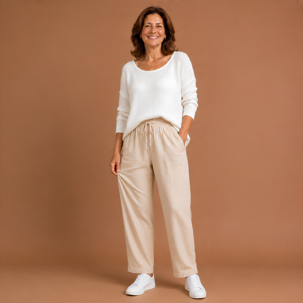 Women's casual trousers with a plain elastic waistband