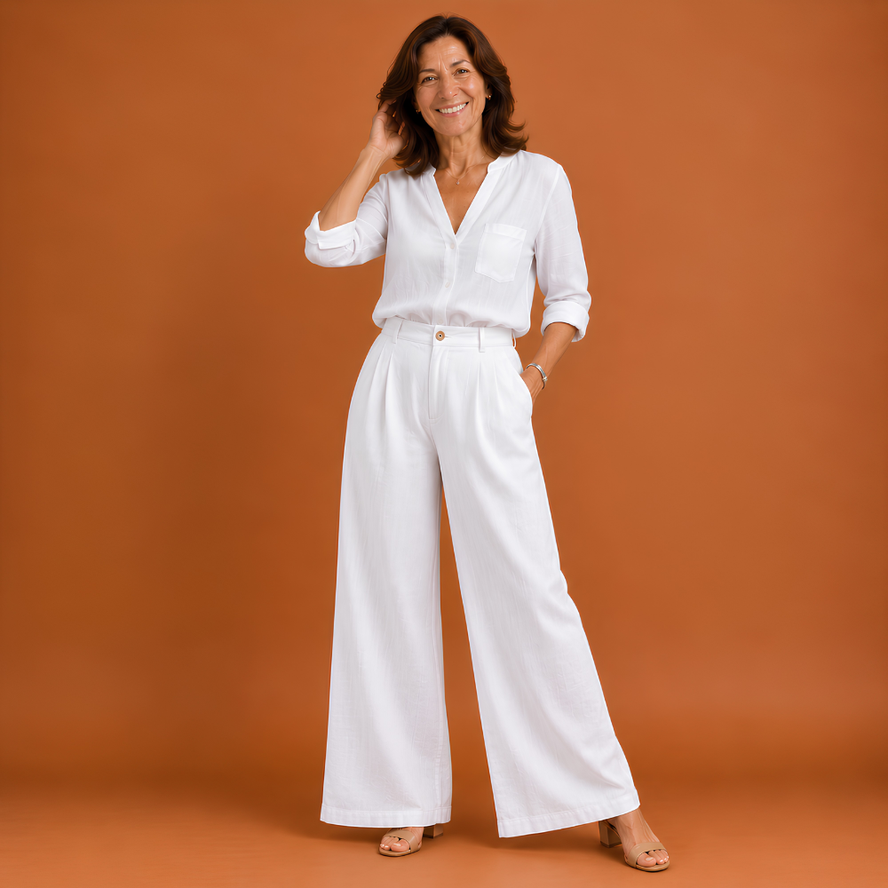 High-waisted, wide-legged women's trousers