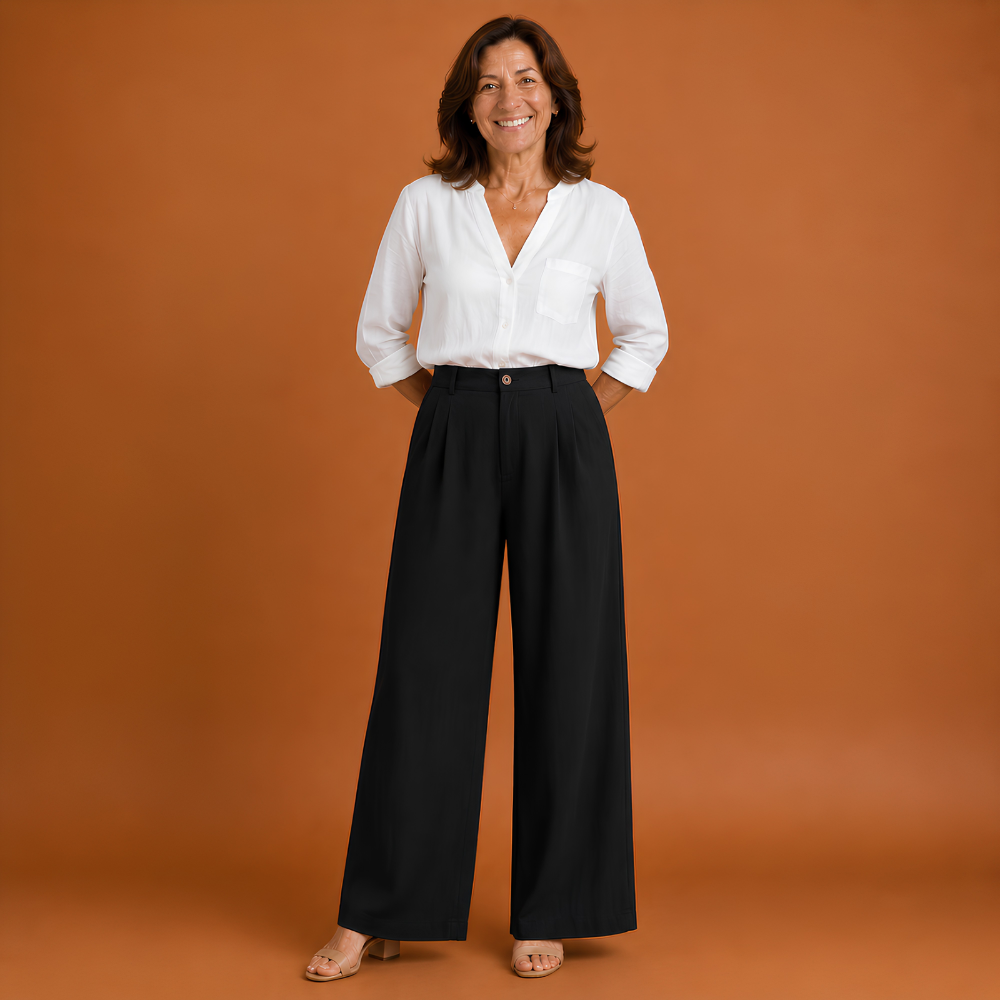 High-waisted, wide-legged women's trousers