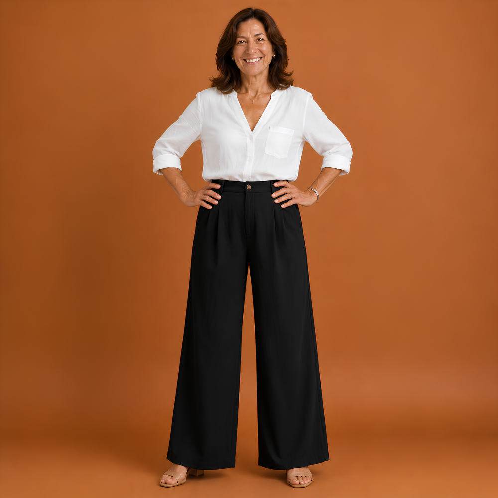 High-waisted, wide-legged women's trousers
