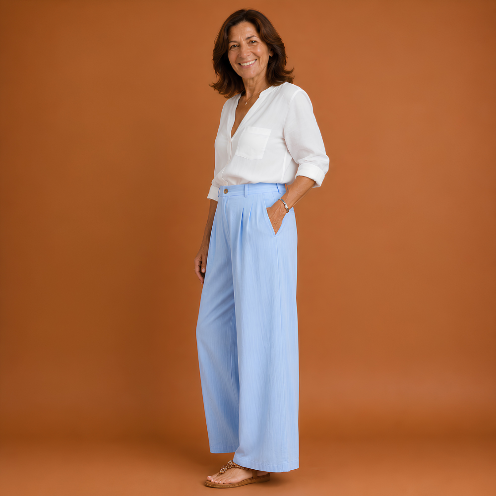 High-waisted, wide-legged women's trousers