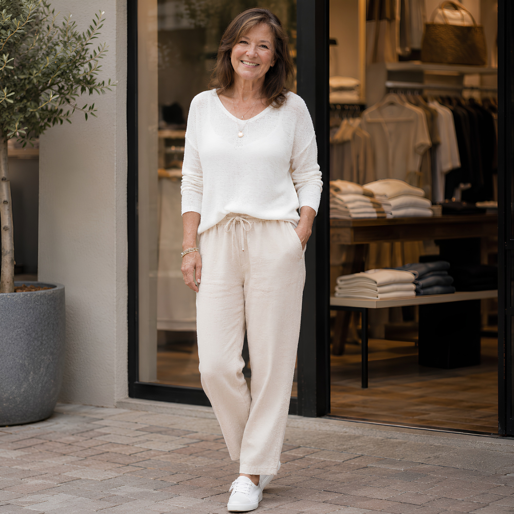 Women's casual trousers with a plain elastic waistband